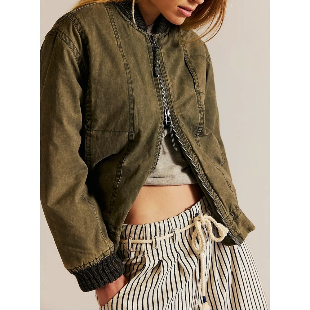 We The Free / Free People - Jax Washed Bomber Jacket (Olive) - Picture 2 of 6